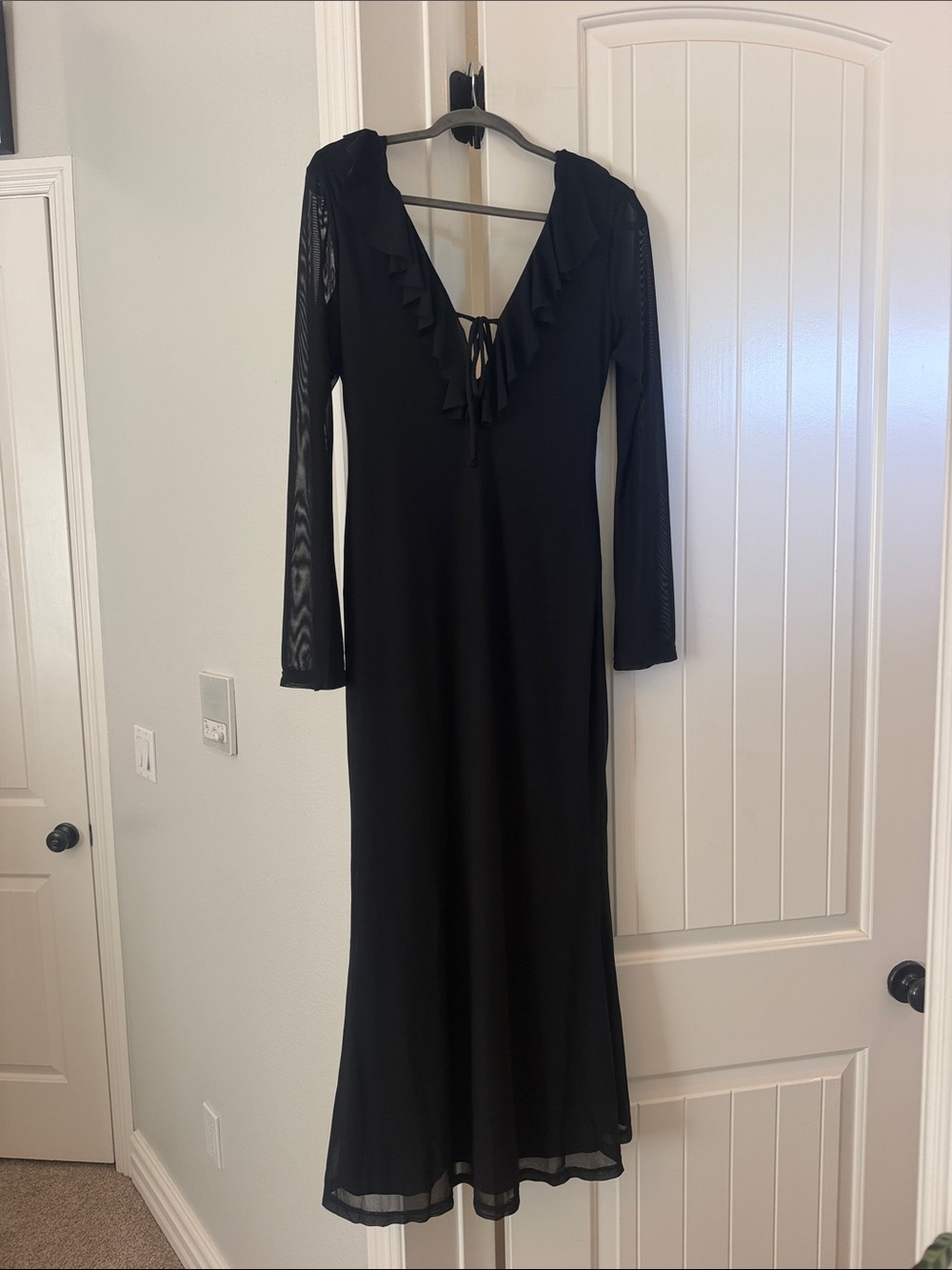 Princess Polly Black Ruffle V-Neck Long Sleeve Maxi Dress